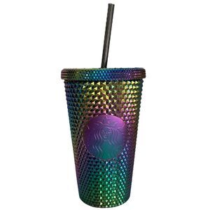 NWT Starbucks OIL SLICK Cold Cup Grande BLACK BLING Tumbler Rainbow Studded 2023